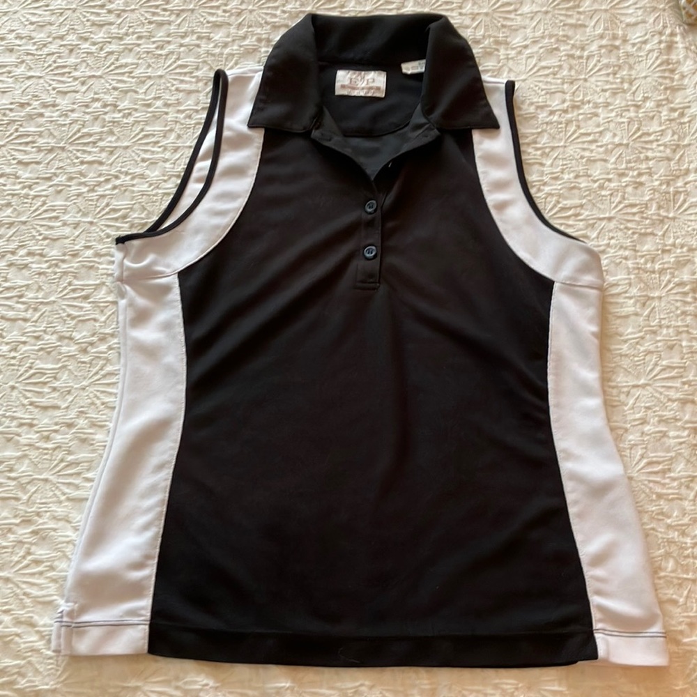 EP Pro Tour Tech black and white sleeveless golf polo